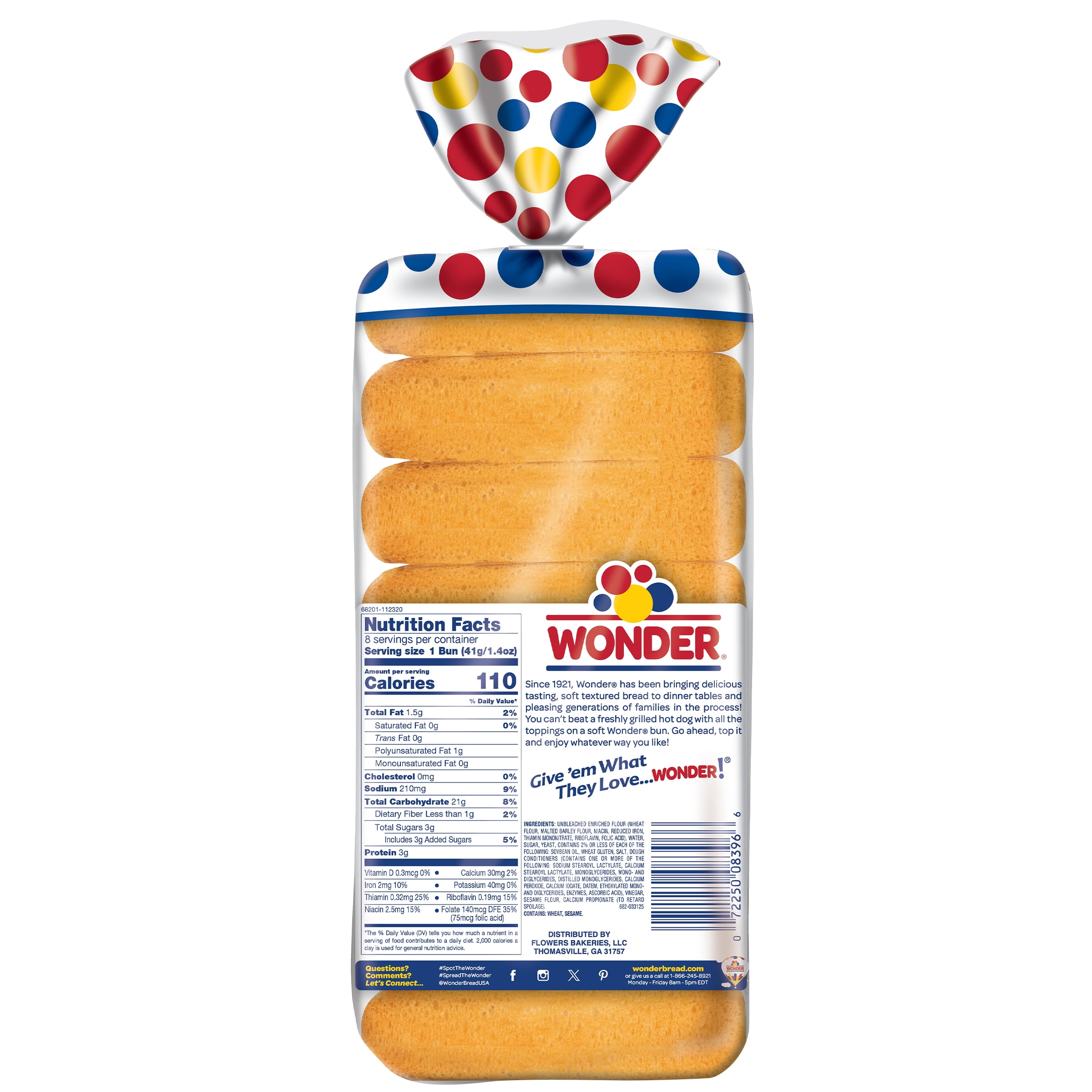 Wonder Bread Frankfurter Buns, Top Sliced Hot Dog Buns, 8 Count, Shelf-Stable