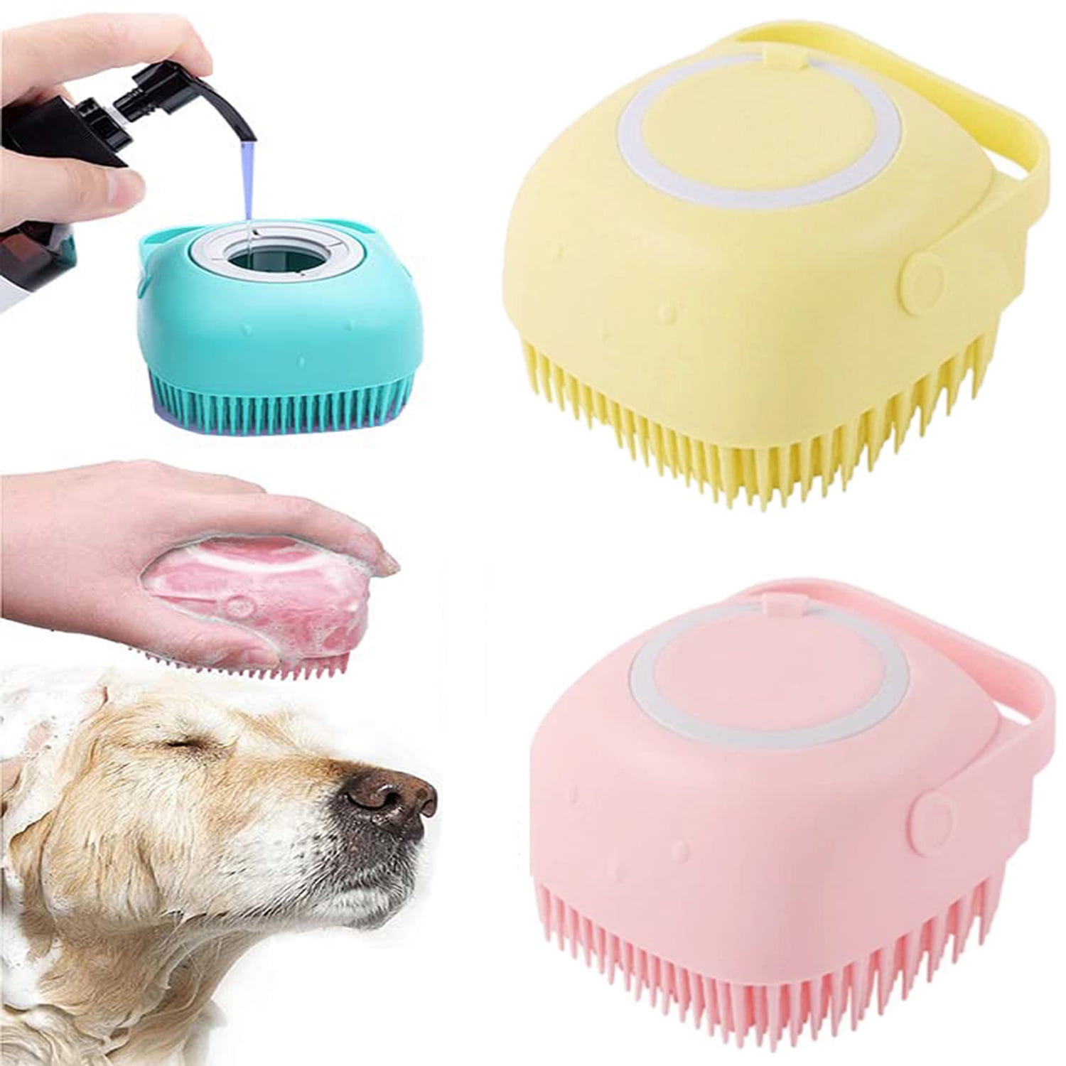 2 Pack Cat Dog Bath Brush Scrubber, Soft Silicone Pet Grooming Brush Shampoo Dispenser, Massage