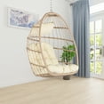thumbnail image 3 of E-Western Outdoor Rattan Egg Swing Chair Hanging Chair with Wood Frame, Khaki | Patio, Garden & Indoor Use, Modern Design, Waterproof Cushion, 360lbs Load Capacity, 3 of 14