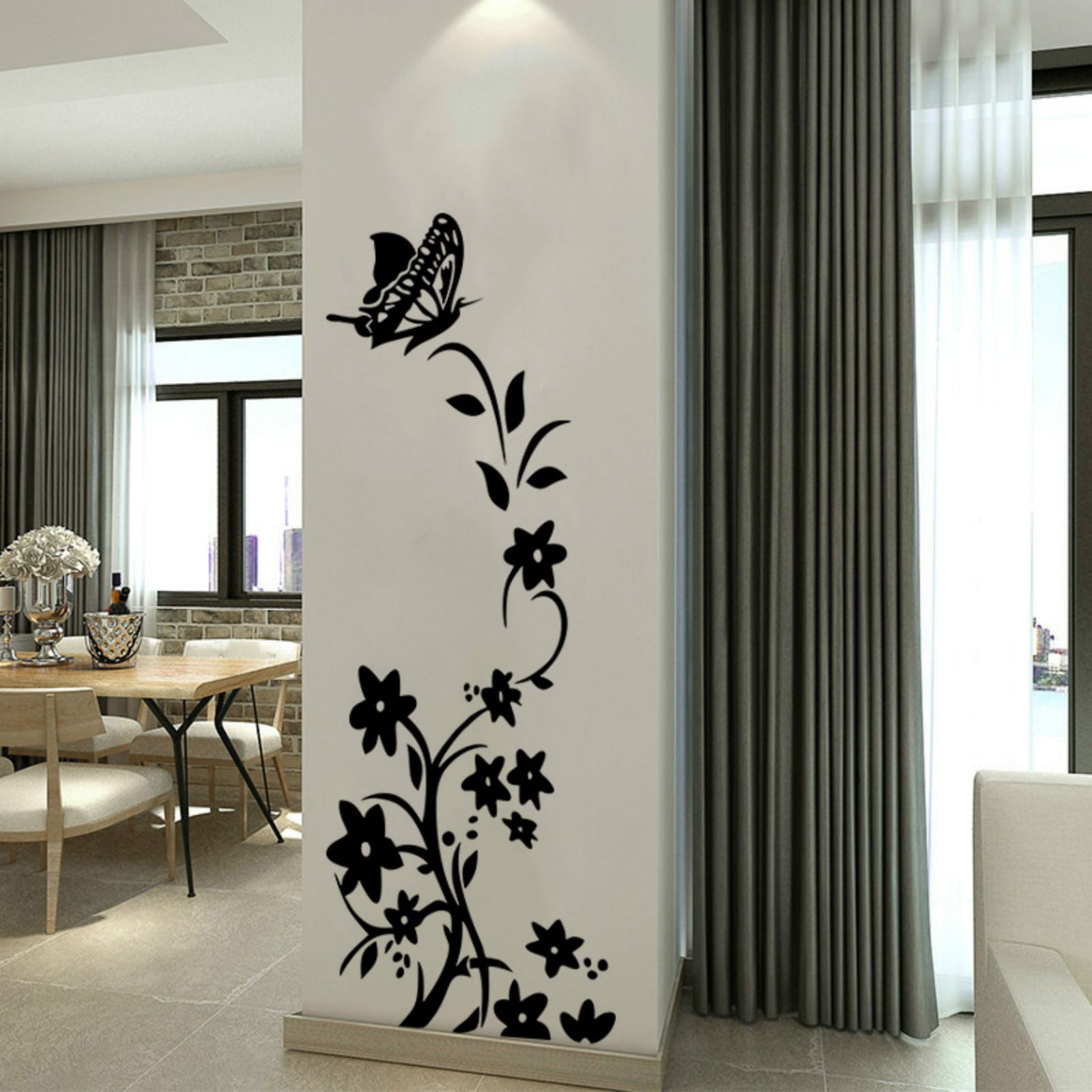 Liftren Removable Wall Decor 'Pansy vine'，Living room wall decal bedroom children's room Wall Stickers Home Decor（Black）