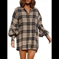 thumbnail image 2 of Camisas de Franela A Cuadros para Mujer, Blusas y Vestidos de Larga con Botones, de Gran Tamaño Marrón M, 2 of 9