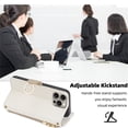 thumbnail image 5 of Wallet Phone Case for iPhone 16 Pro, Zipper Pocket and Card Slots Stand Feature Ring Holder Back Cover with Metal Crossbody Shoulder Strap Stylish Case for iPhone 16 Pro, White, 5 of 9
