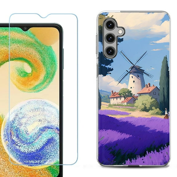 Shockproof Fashion Phone Case for Samsung Galaxy A14 5G, with Tempered Glass Screen Protector, by OneToughShield ® - Lavender Field