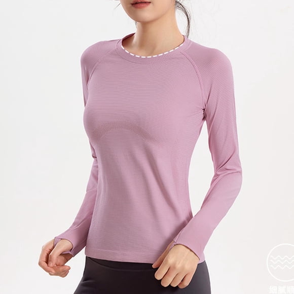 Jacenvly Tops for Women Trendy Clearance Woman Summer Tight Yoga Clothes Round Neck Long Sleeve T-shirt High Elastic Running Top Women's Tops and Blouses Long Sleeve