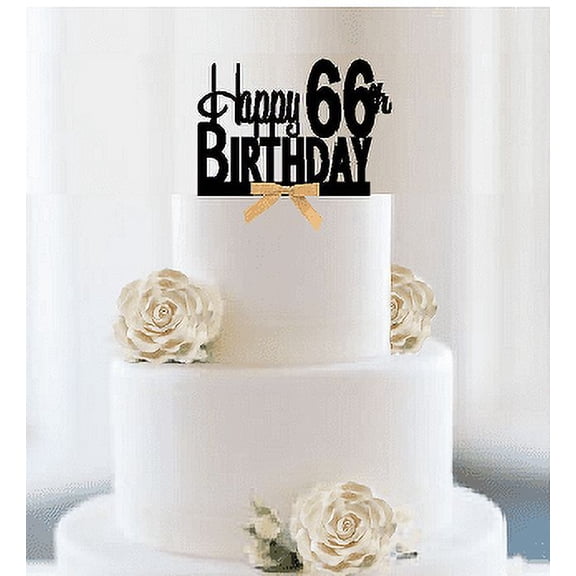 Item#066CTGR - Happy 66th Birthday Elegant Cake Decoration Topper with Gold Bow