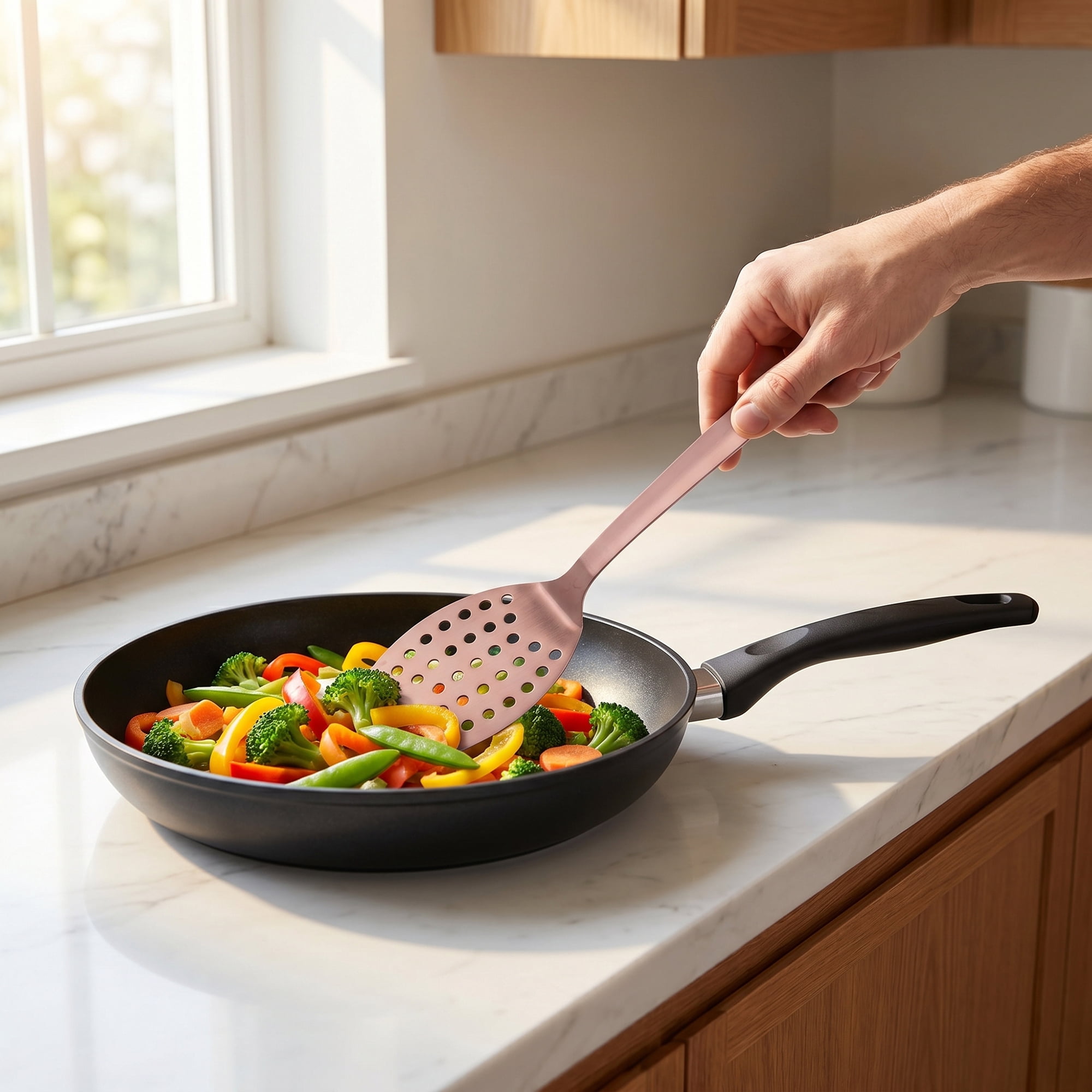 Unique Bargains Kitchen Heat-Resistant Cooking Tool with Long Handle Rose Gold 13x3.1 in