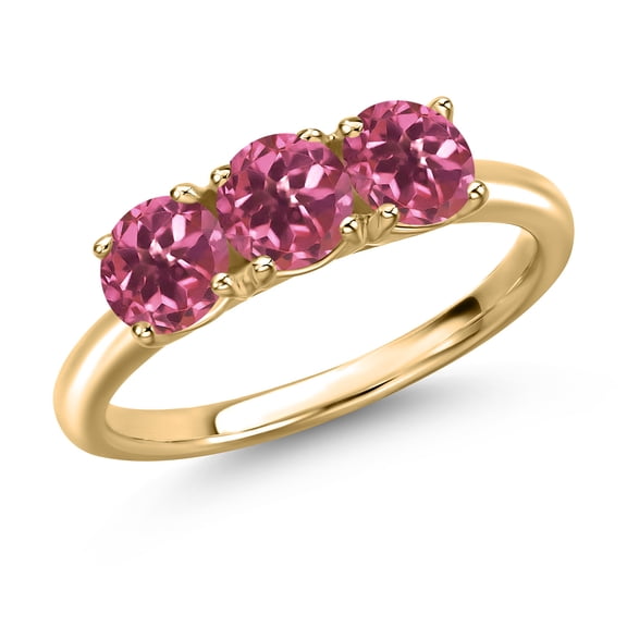Gem Stone King 10K Yellow Gold Pink Tourmaline Engagement Ring for Women | 1.56 Cttw | Round 5MM | Gemstone October Birthstone | Size 6