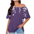 thumbnail image 2 of JTZGDY Womens Cotton Oversized Tshirts Funny Stars Printed Summer Boat Neck Off Shoulder Short Sleeve Basic Tunic Tees Tops Loose Fit Streetwear Clothes Purple L, 2 of 7