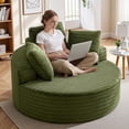 thumbnail image 3 of COOLHUT 59" Oversized Round Chaise Lounge Sofa Set of 2, Cozy Round Chaise Lounge Sofa Bed, Fluffy Plush Deep Seat Sofa, Comfy Upholstered Sleeper Couch for Living Room, Bedroom, Green, 3 of 10