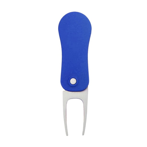 Herramienta de reparación de divots de golf doblada con marcador de pelota de golf para entrenamiento. Azul