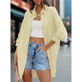 thumbnail image 2 of Long Sleeve Women's Basic Oversized Tie Button Shirt Casual LooseSolid Color Lapel Long Shirt Top with Pocket, 2 of 7