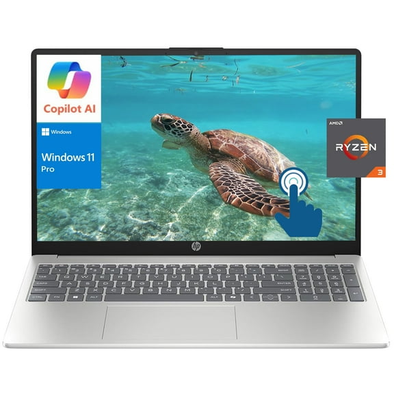 HP 15.6 inch HD Touchscreen Business Laptop, AMD Ryzen 3 7320U, 8GB RAM, 256GB SSD, AMD Radeon Graphics, Win 11 Pro, Natural Silver