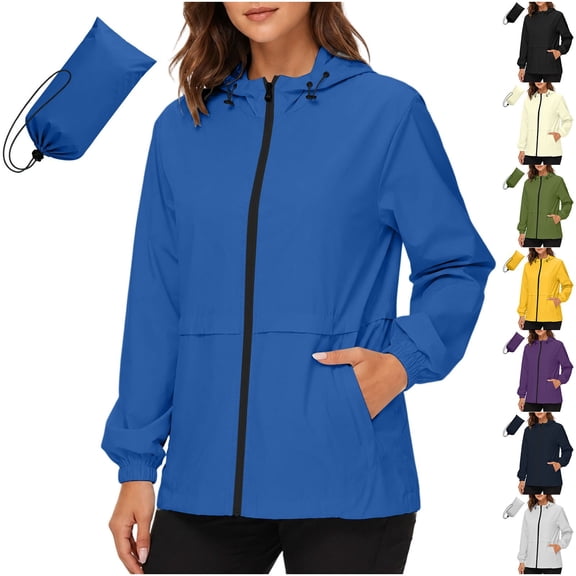 GUACER Hooded Jackets for Women Lightweight Waterproof with Packable Pouch Nylon Zip-Up Outdoor Windbreaker