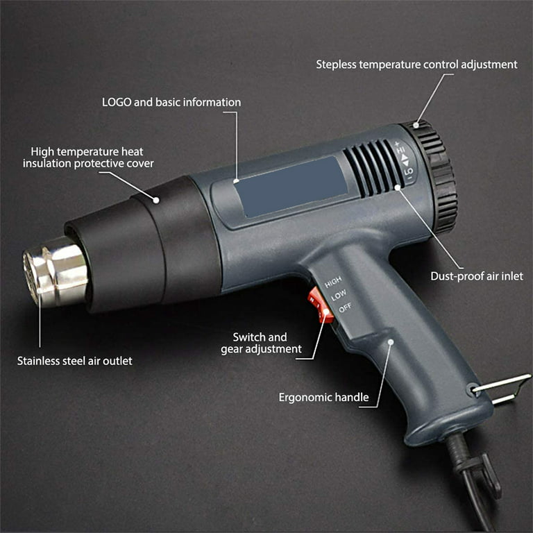 Team Z 1800W Heat Gun Kit-Fixed Dual Temp 752°F&1112°F Hot Air Gun, Hands-Free Operation Heating Gun for Vinyl Wrap, 4 Nozzles Included, Great for