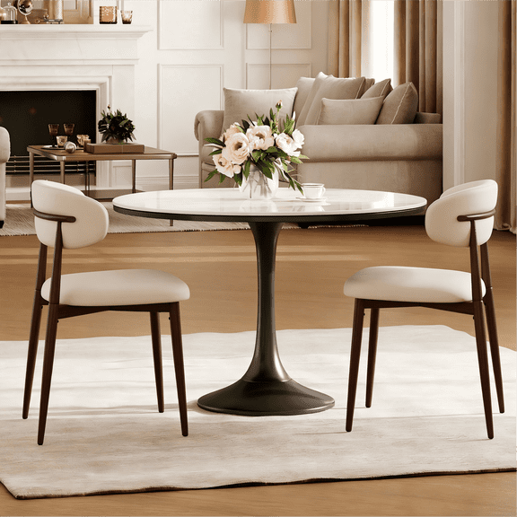 FFZ Set of 2 Metal Dining Chairs with Fabric Upholstery and Ergonomic Backrest, Beige
