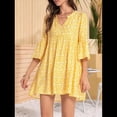 thumbnail image 4 of Robe Bohème d'Été pour Femme 2025 Décontractée à Col en V Style Babydoll à Manches à Volants, Mini Tunique à Fleurs, Petite Robe Soleil Jaune m, 4 of 10
