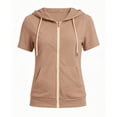 thumbnail image 7 of Edvintorg Womens Jackets Short Sleeve Zip Up Hoodie Coat Lightweight Casual Athletic Drawstring Outerwear with Pockets Womans Clothes Khaki L, 7 of 7