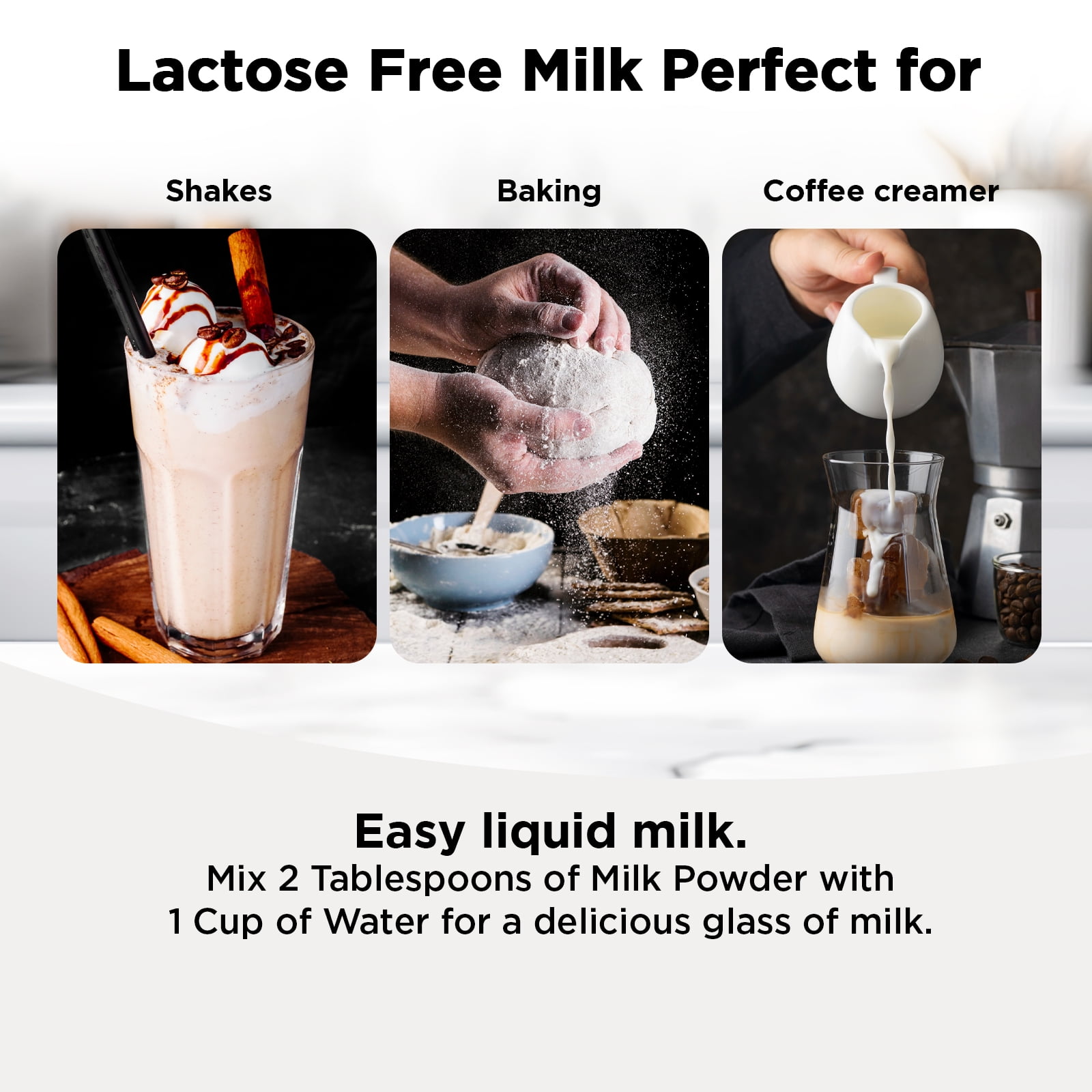 Healthier Comforts Lactose Free Whole Milk Powder 21oz | Non-GMO, rBST Hormone Free, Kosher, Gluten Free, No Fillers | Baking, Coffee Creamer, Shakes, Pantry Staple, Camping