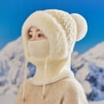 thumbnail image 5 of Women's Winter Plush Hat with Integrated Face Mask and Scarf, Fleece Lined Knit Beanie with Neck Warmer, Cold Weather Balaclava Style Cap, Warm Hooded Mask Hat for Outdoor Activities - White, 5 of 6