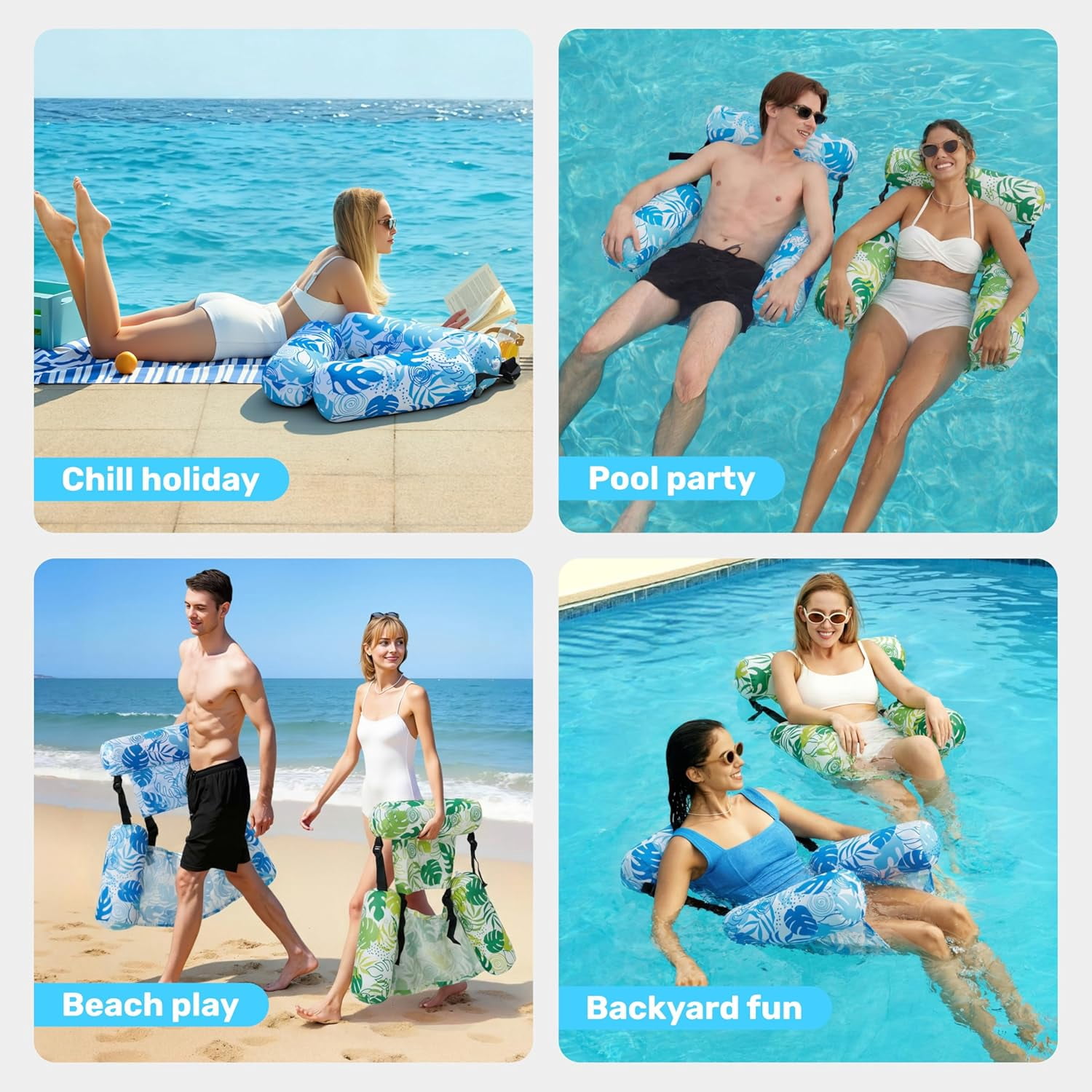 Inflatable Pool Floats Adult,2 Packs Floating Lounge Chairs,Blow up Pool Noodles for Adult Heavy Duty,Floating Chair for Party Summer Water Beach Lake Fun