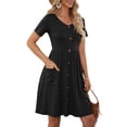 thumbnail image 6 of Wycnly Dresses for Women 2024 Casual Button Down Pocket Pleated Swing A Line Midi Dresses Short Sleeve V-Neck Solid Summer Knee-Length Sun Dress Black XL Clearance Clothes, 6 of 7
