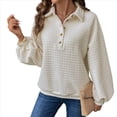 thumbnail image 2 of Suéter Informal de Otoño con Botones para Mujer, Suéteres Extragrandes, Larga, Cuello en V, Tejido Texturizado Crema S, 2 of 10