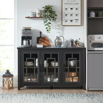 Joaxswe Modern Sideboard Buffet with Storage, 55 " Extra Large Bar Cabinet Buffet with Glass Doors and Shelves for Dining Room, Black