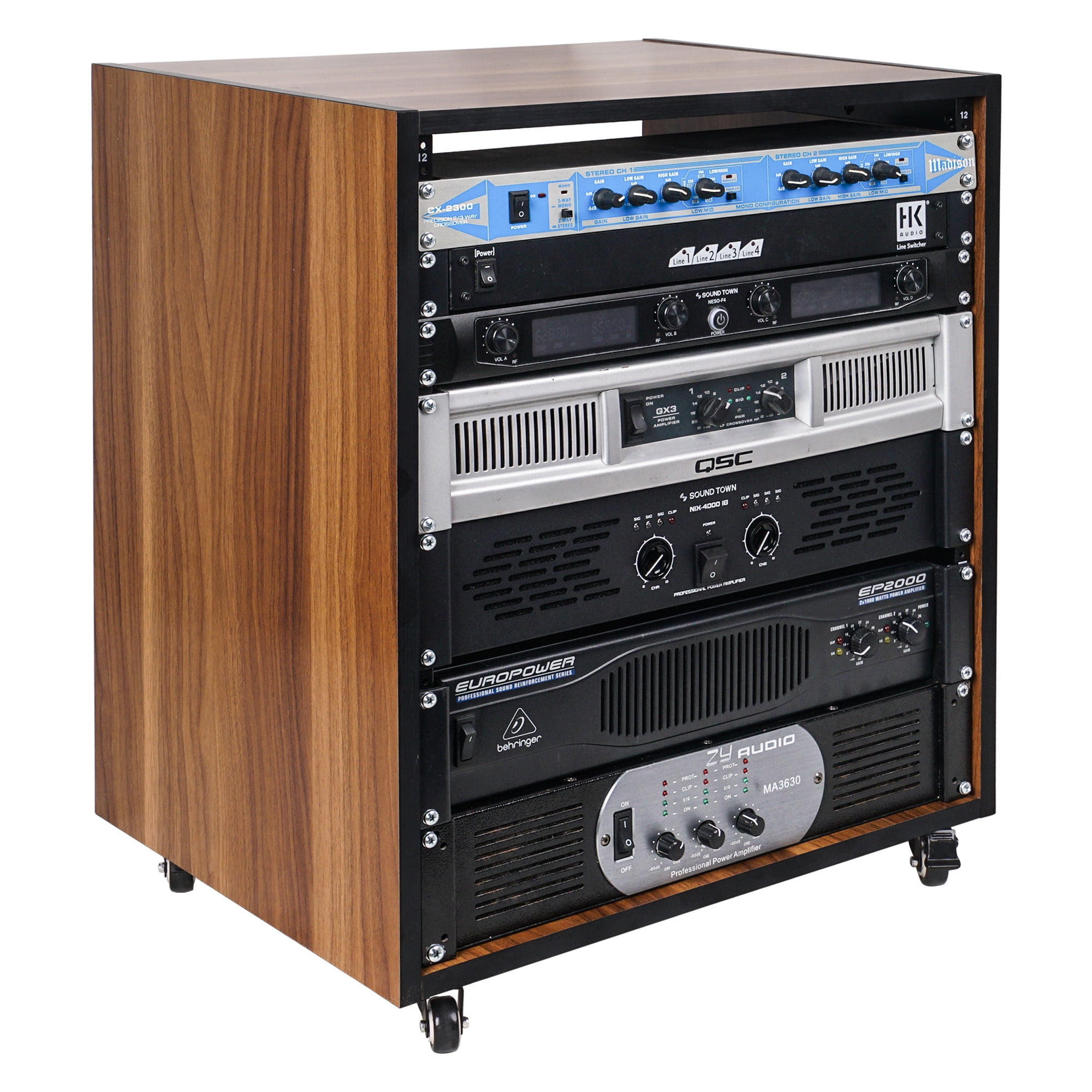 Sound Town DIY 12U Studio Rack with Furniture Grade Walnut Laminate