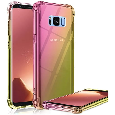 Clear Case for Samsung Galaxy S8, Shockproof Bumper Protective Cell Phone Back Cover with Airbags Corners, TPU Silicone Cute Case with Pink Gold Gradients Color
