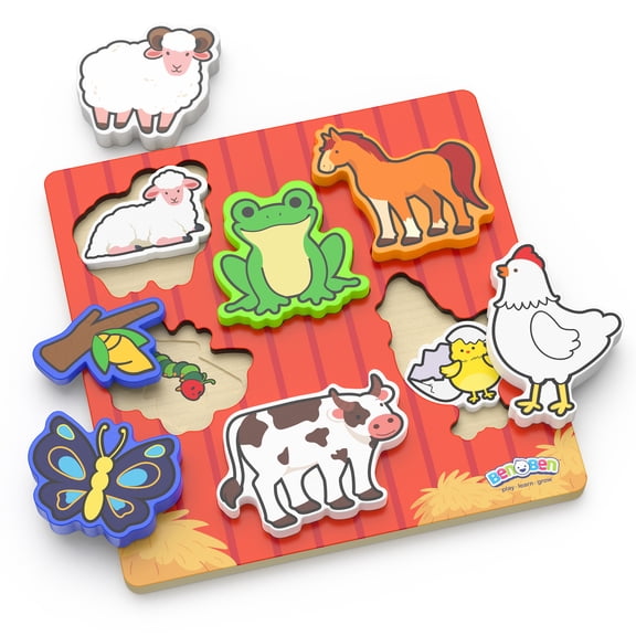 BenBen Wooden Puzzles for Toddlers 1-3, Life Cycle Animal Toddler Puzzles, Montessori Toys