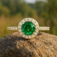 thumbnail image 2 of 8 mm Solitaire Emerald Ring - 925 Silver Emerald Ring - Prong Set Ring - Girlfriend Gift - Round Cut Halo Engagement Ring - Green Gemstone Ring, 2 of 3