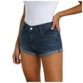 thumbnail image 6 of felwors Women's High Waisted Rolled Hem Distressed Jeans Ripped Denim Shorts (Blue, XXL), 6 of 8