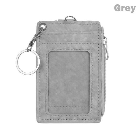 New PU Leather Bus Cards Cover Keychain Coin Purse Wallet ID Card Holder GREY