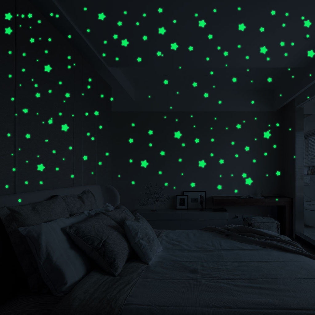 100pcs 3D Stars Glow In The Dark Luminous Fluorescent Wall Stickers Room Decor 