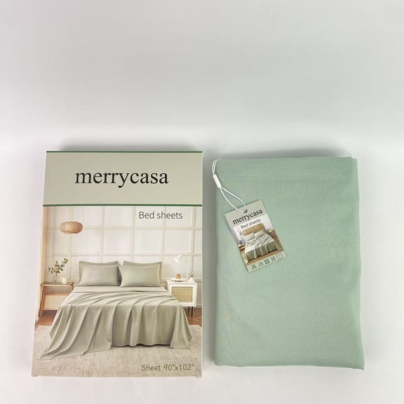 merrycasa Bed sheets,Bedding 100% Cotton Fitted Thread Count 15" Deep Pockets Soft & Silky Cool Luxury Weave for Home & Hotel (Queen, Laurel Green)
