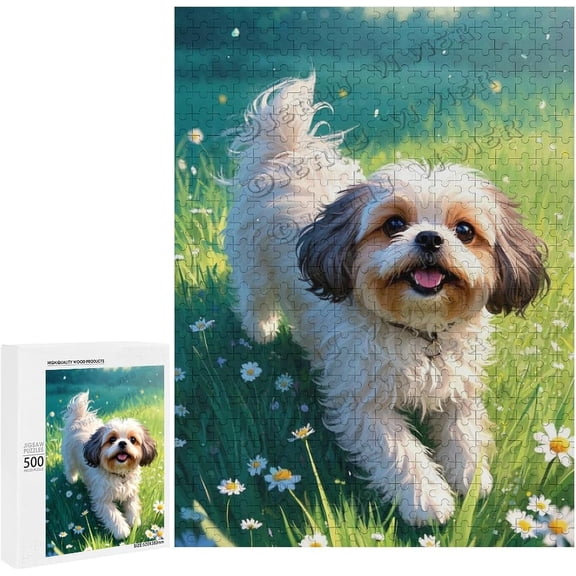 Wooden Jigsaw Puzzle 500 Pieces for Families, Shih Tzu Dog Themed Puzzle for All Ages