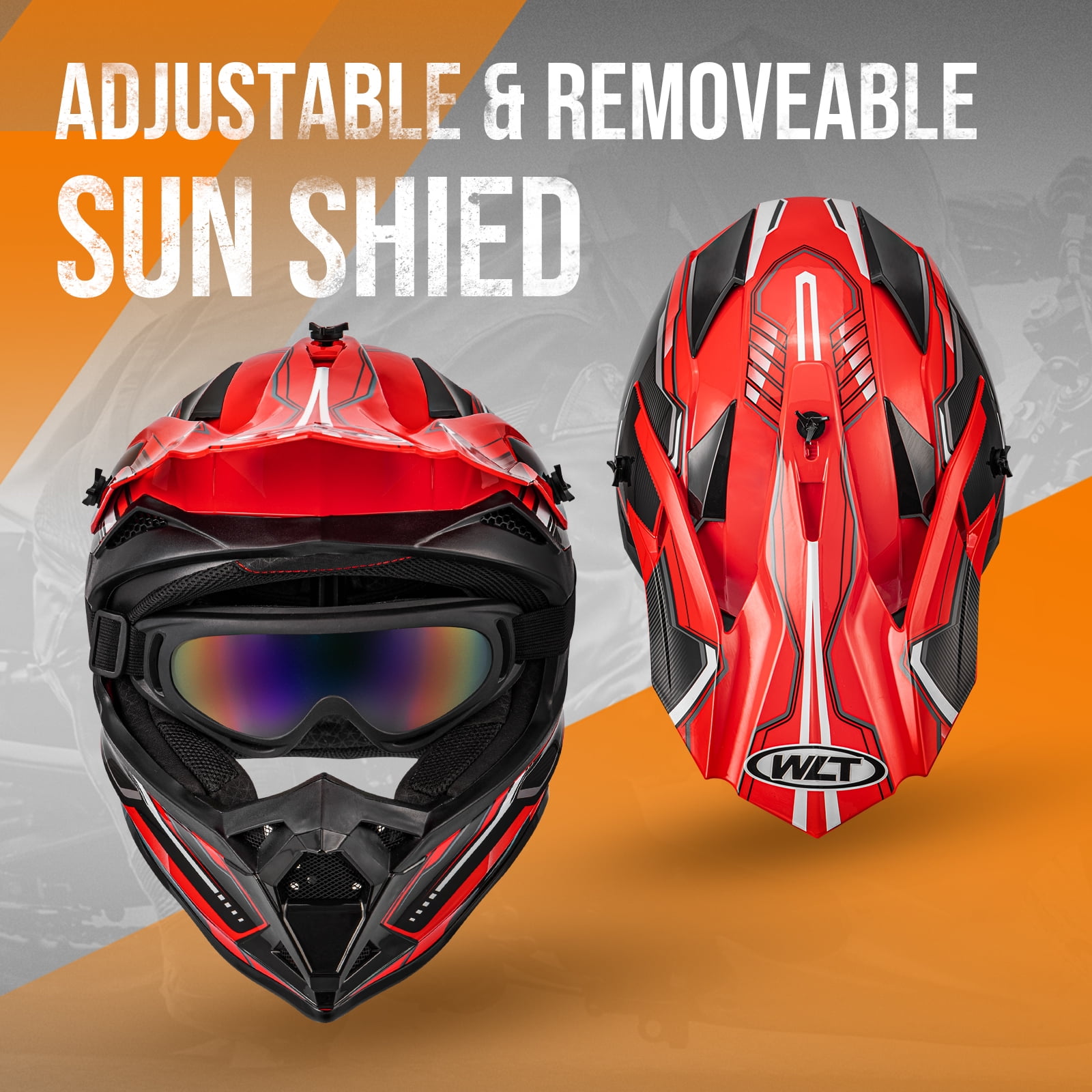 Oumurs Motocross, Off-Road Dirt Bike Helmet, Open Face, Outdoor Motorcycle BMX MX Helmet, Red, Unisex Adult XL with Goggles, Gloves, Mask