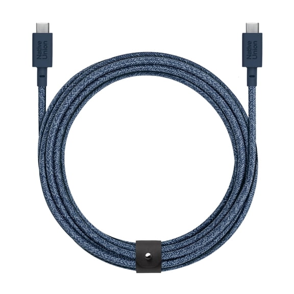 Native Union Belt Cable XL 100W USB-C to USB-C 10ft / 3m Ultra-Strong Charging Cable with Cable Strap Compatible with iPhone 16, MacBook Pro 14"/16" M4, Air 13"/15" M3, Surface Go 3 (Navy)