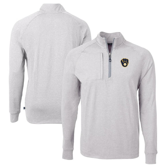 Men's Cutter & Buck Heather Gray Milwaukee Brewers Adapt Eco Knit Stretch Recycled Quarter-Zip Pullover Top