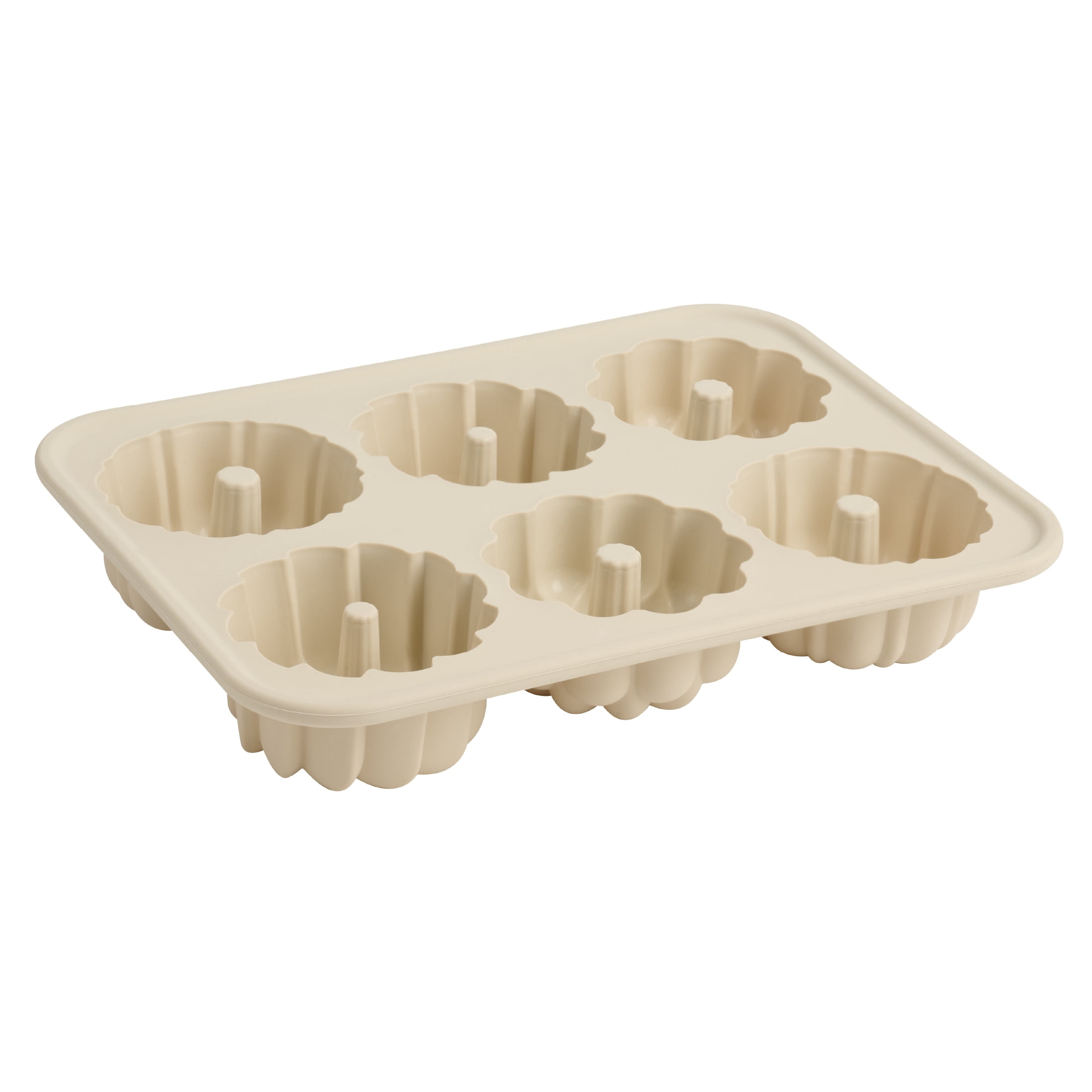 Mainstays Silicone Fluted Mini Cakelet Pan with 6 Cavities, Beige