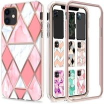 iPhone 12 iPhone 12 PRO 6.1" 2020 A2172 A2402 A2341 A2406 A2404 A2403 A2408 A2407 Shockproof Dual Layer 3D Printed Cover with Rose Gold Grid TPU Back Case - Pink Marble