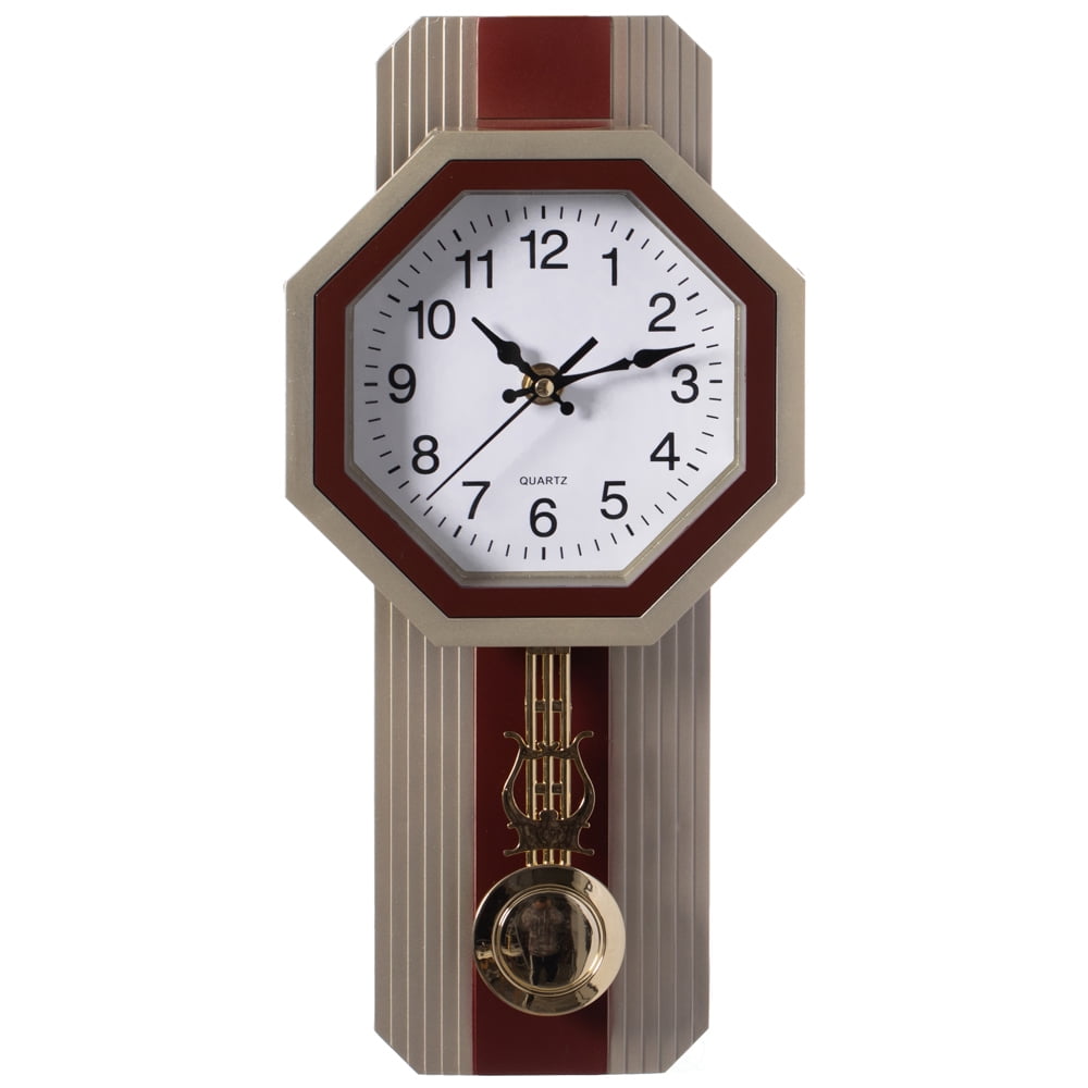 Wood Look Pendulum Plastic Wall Clock, Farmhouse Decor for Living Room, Kitchen, or Dining Room Wood Look Pendulum Plastic Wall Clock, Farmhouse Decor for Living Room, Kitchen, or Dining Room 2