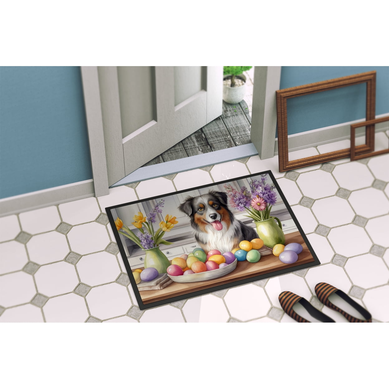 Decorating Easter Yorkshire Terrier Doormat