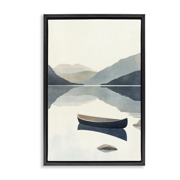 Stupell Industries Silent Shore with Boat Black Framed Floater Canvas Wall Art design by Mona Grace, 25 x 17