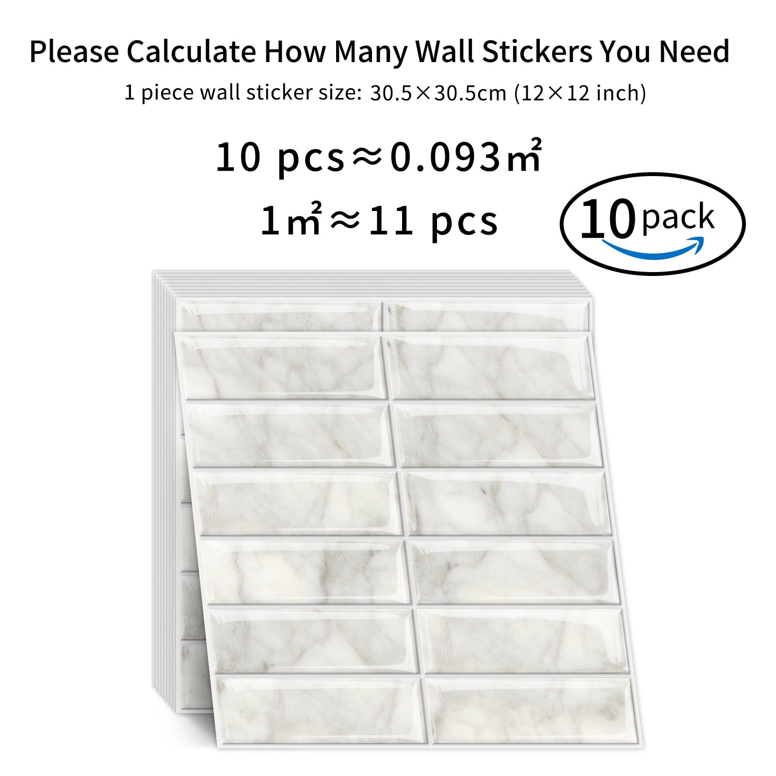 DEWOO Peel and Stick Backsplash - 10 Sheets of 12"×12" - 3D Adhesive Peel and Stick Tile Backsplash for Kitchen, Bathroom, Wall Tile, Light Gray