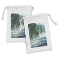 thumbnail image 1 of Yellowstone Fabric Pouch Set of 2, Fog on Yellowstone River Alpine Trees by the Bank Wilderness Waterscape Picture, Drawstring Bag for Toiletries Masks and Favors, 9" x 6", Green Blue, by Ambesonne, 1 of 2