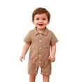 thumbnail image 2 of Krdevn Baby Boys Textured Terry Romper Lapel Collar Short Sleeve Button Up Summer Outfit,3-6 Months, 2 of 4