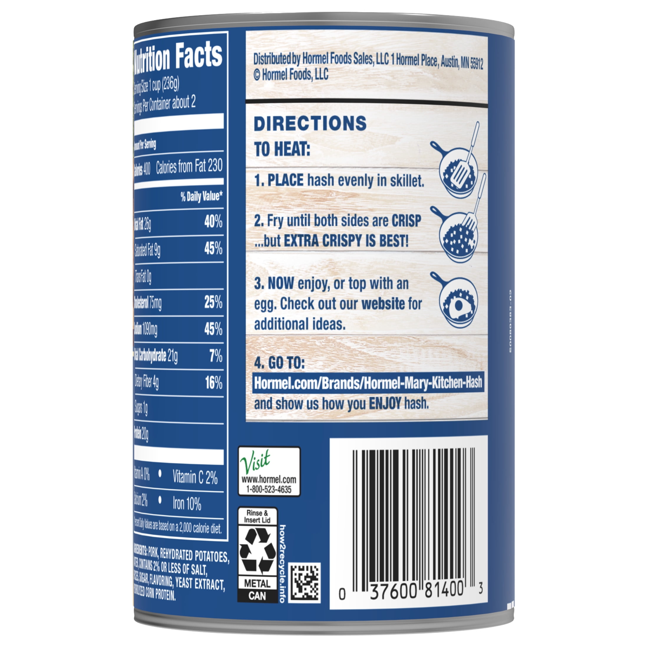 HORMEL MARY KITCHEN Breakfast Sausage Hash, Shelf-Stable, 14 oz Steel Can