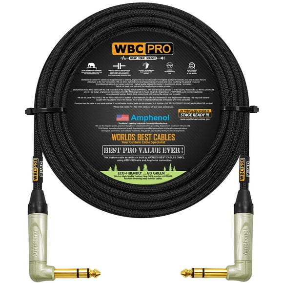 Cable Balanced Star-Quad WBC-PRO Negro Ultra Silencioso y Flexible con Conectores TRS Amphenol de ¼
