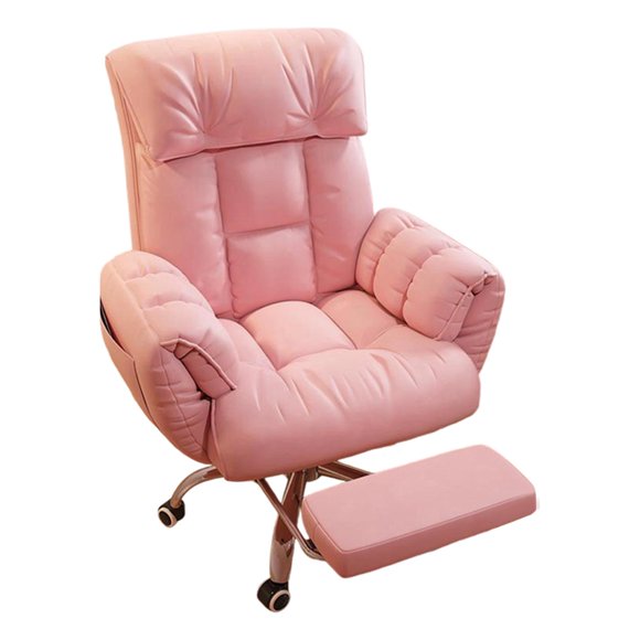 Tnarru Swivel Recliner Executive Office Chair Ergonomic Computer Chair Adjustable Backrest High Back Gaming Chair Retractable Footrest PU Filling 360 degree Silent Pink